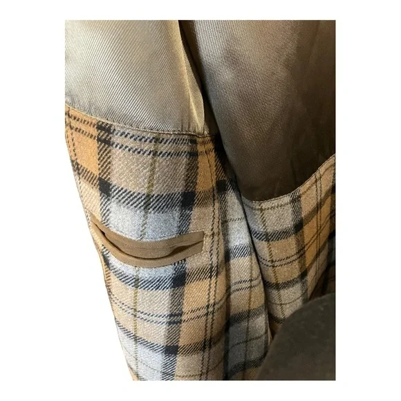 Roberto Baroso Faux Suede Coat Heavy Plaid Lining Wool Blend Size 42T